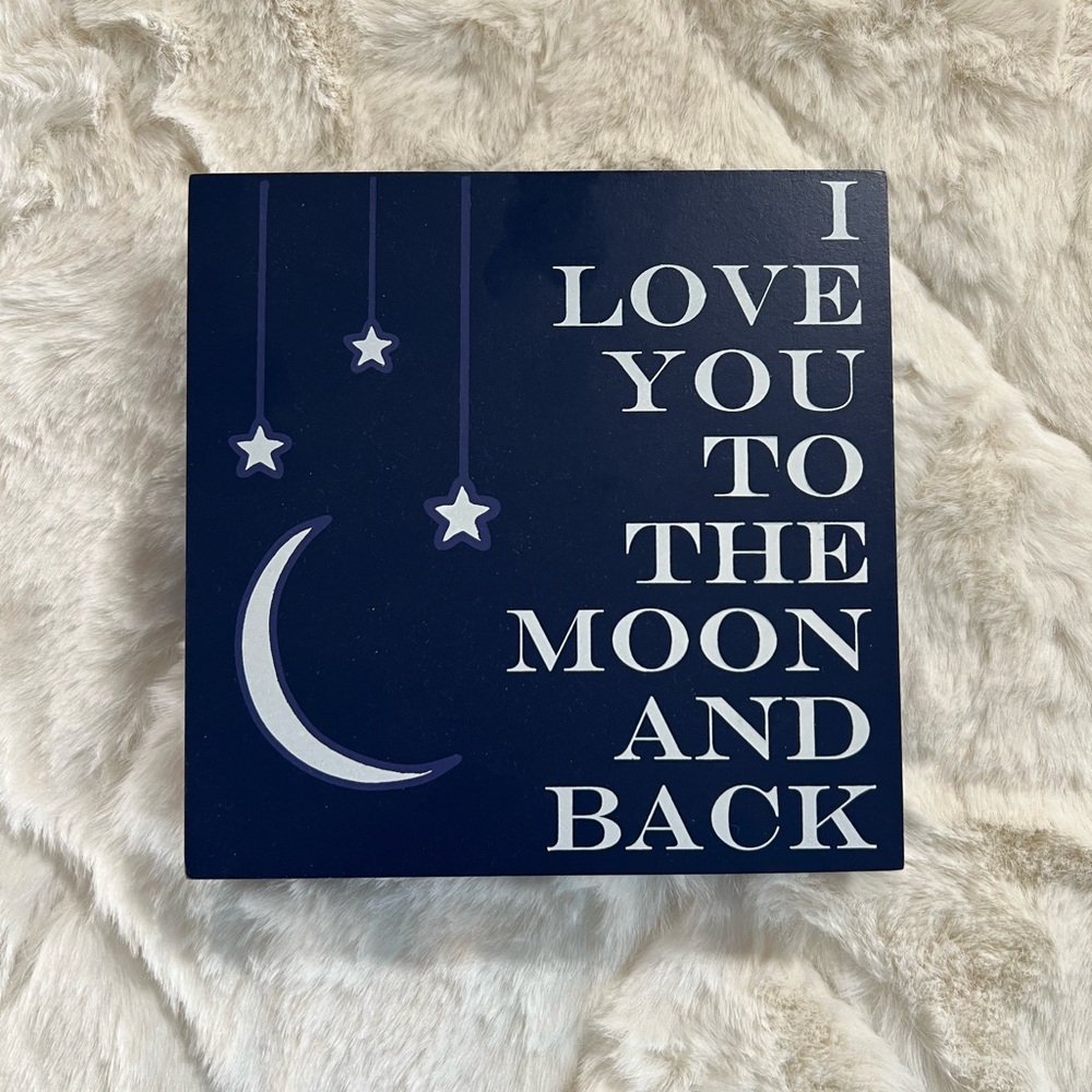 Wall Decor “I Love You to the Moon and Back” Small Faux Wooden Sign Blue & White